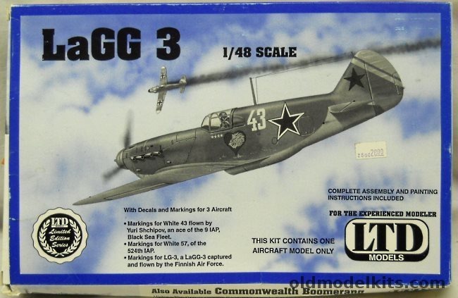 LTD 1/48 Lagg-3 With True Details Resin Cockpit - USSR White 43 9th IAP Black Sea Fleet Flown by Ace Yuri Shchipv / White 57 524th IAP / Finnish Captured Aircraft, 9805 plastic model kit